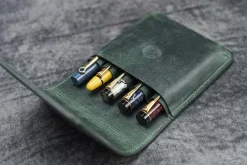 Galen Leather | Estuche Leather Flap Pen Case for Five Pens Crazy Horse Forest Green