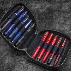 Galen Leather | Funda Expansi-Pouch Leather Wide 10 Slots Pen Case A6 Zip Folio Black