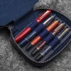 Galen Leather | Funda Expansi-Pouch Leather Wide 10 Slots Pen Case A6 Zip Folio Crazy Horse Navy Blue