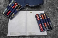 Galen Leather | Funda Expansi-Pouch Leather Wide 10 Slots Pen Case A6 Zip Folio Crazy Horse Navy Blue